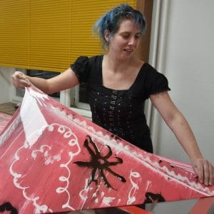 ruka while pulling a new sheet in the atelier