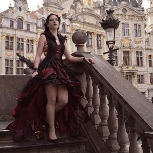 model with an elegant once in a lifetime by se'tyo dress in bruxelles