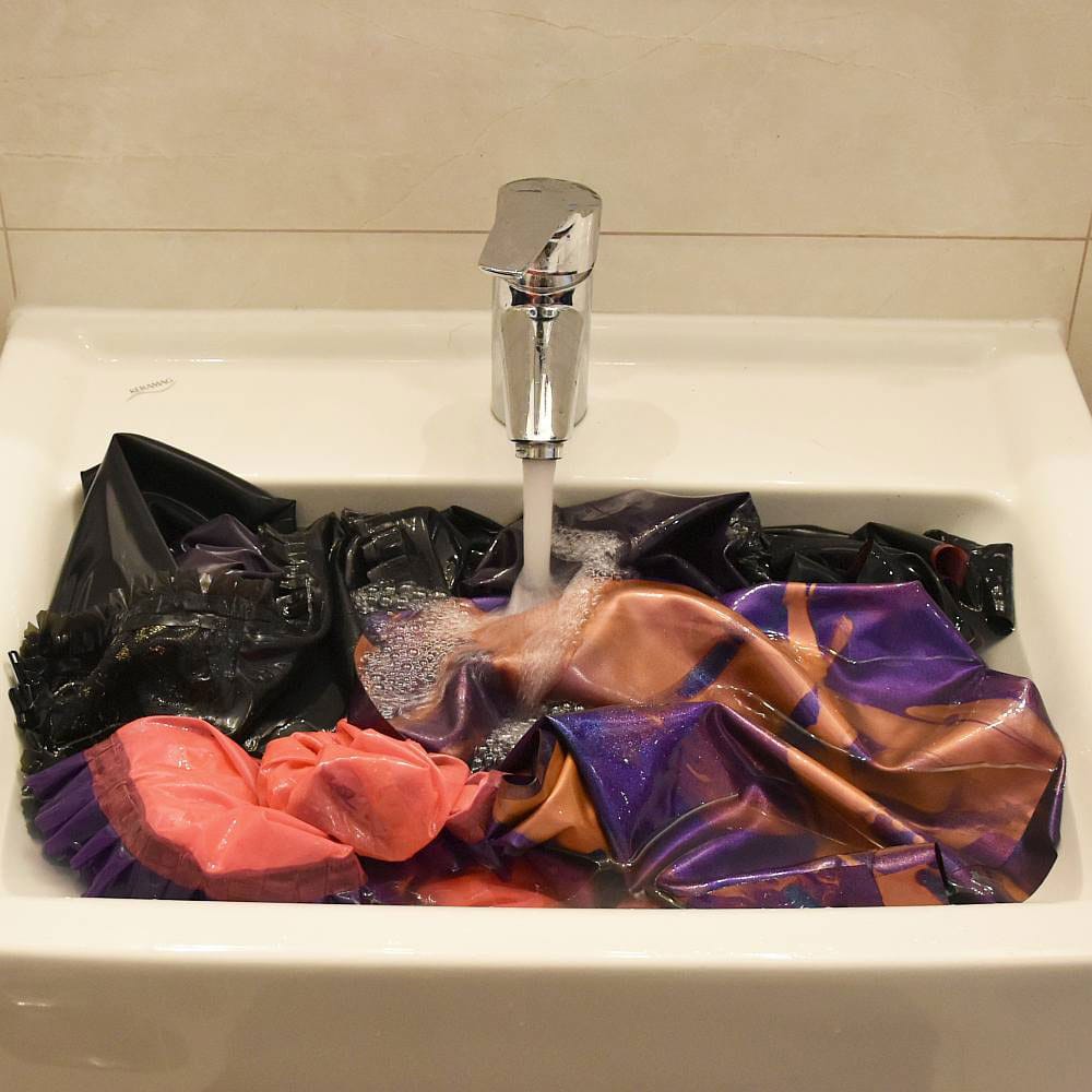 washing latex items in a sink