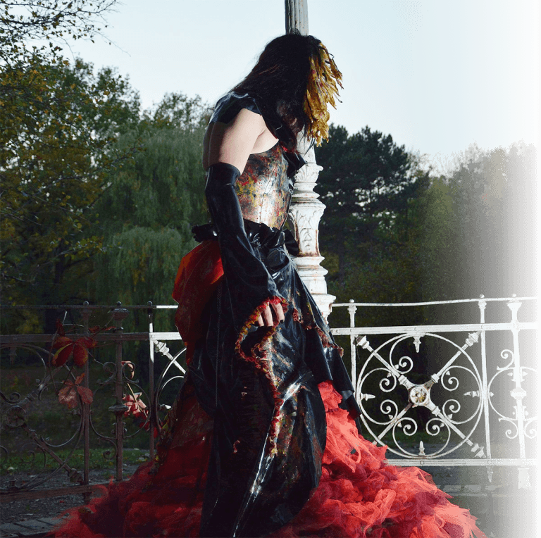 once in a lifetime latex dress in fire colors