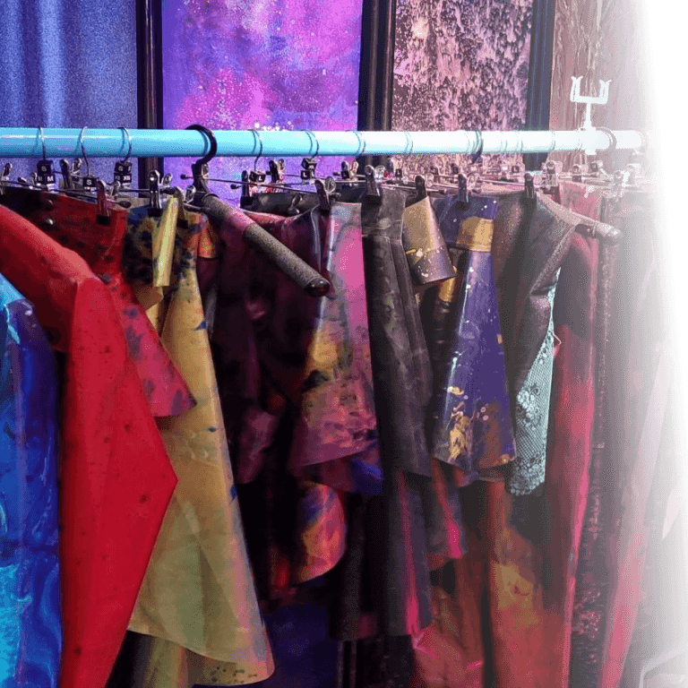 hanger with a selection of colorful latex items