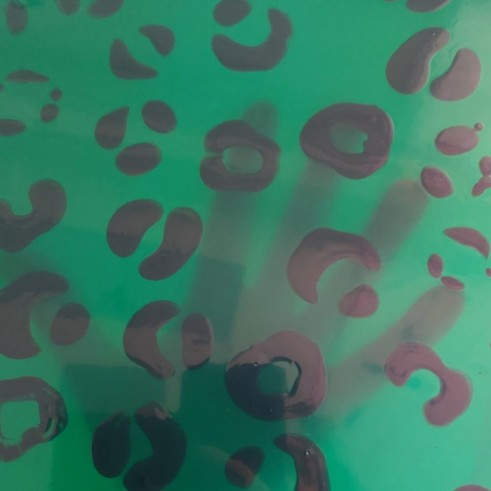 leopard pattern latex sheet in green with black dots