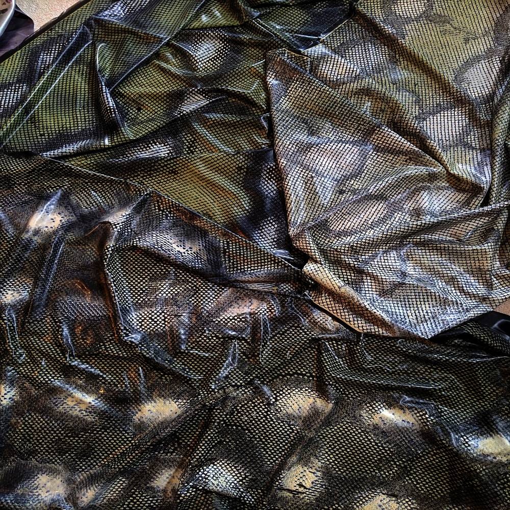 snake skin patterned latex sheet in green-black-grey