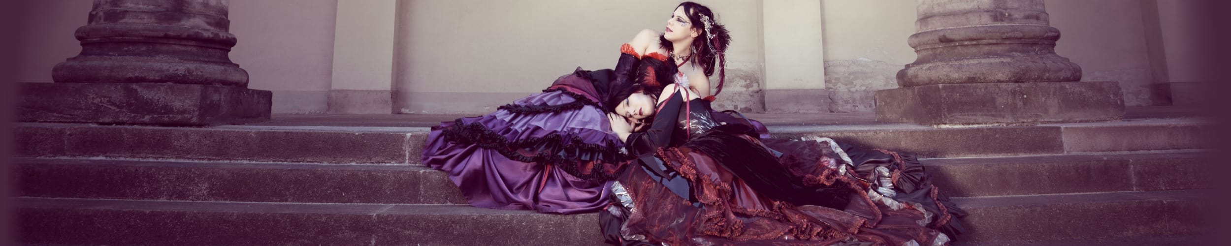 two once in a lifetime by setyo dresses in purple-red colors