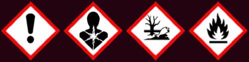 several warning icons for thinners