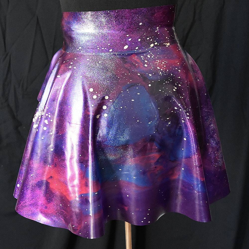 Se'tyo Bringing the Colors Back collection - Latex Belt Skirt (medium, purple-pink Galaxy Pattern)