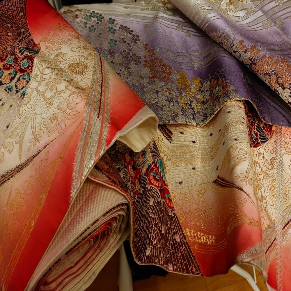 detail view of elegant japanese silk belts