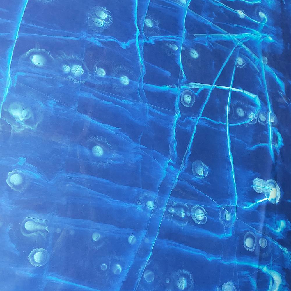 blue latex sheet with organic water patterns