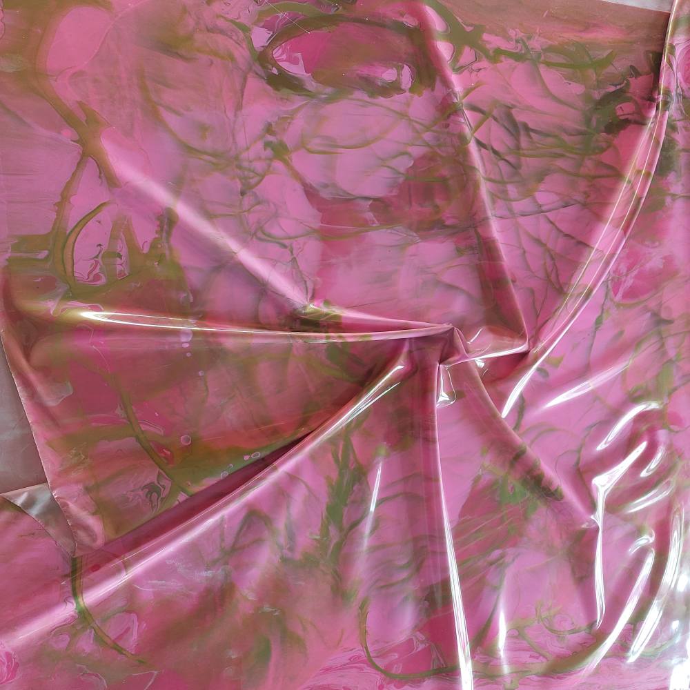 pink latex sheet with golden circular marble pattern