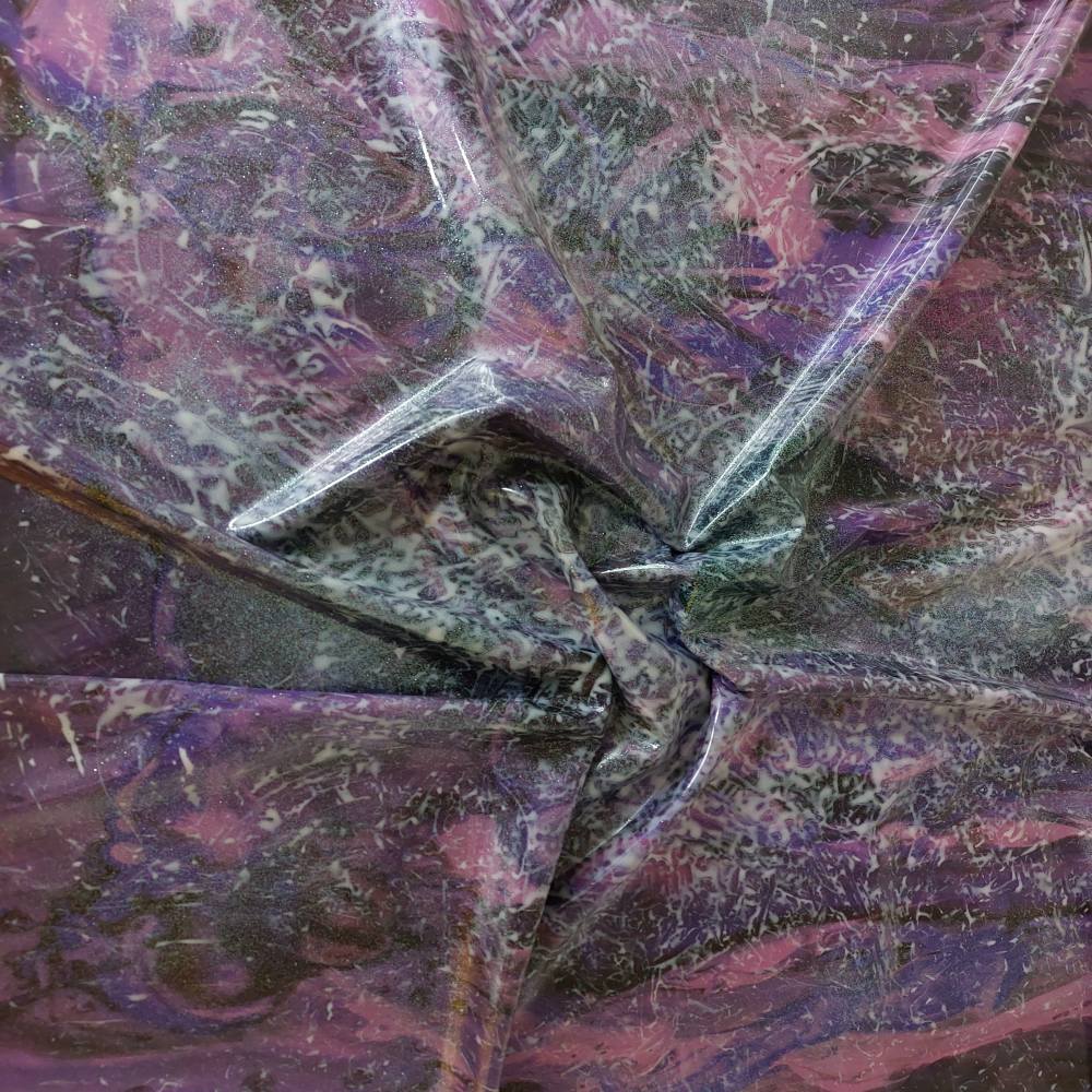 latex sheet in a purple and white splatter pattern