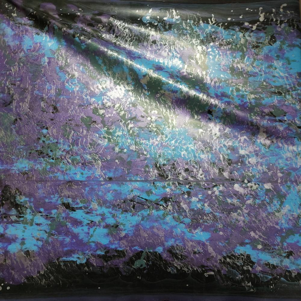 latex sheet in a purple and blue splatter pattern